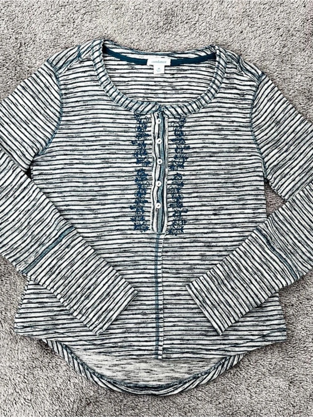 Sundance Striped Long Sleeve Top in Blue & White Size Medium